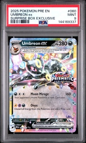 2025 POKEMON PRE EN-PRISMATIC EVOLUTIONS SURPRISE BOX EXCLUSIVE UMBREON EX PSA 9