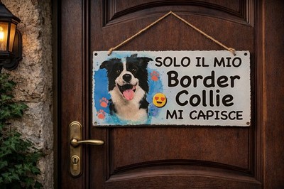 Targhetta per Porta  SOLO IL MIO BORDER COLLIE   Mi CAPISCE  - Corda In Canapa