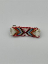 VTG Native American Hand Beaded Hair Barrette Clip Unique Small Leather Backed
