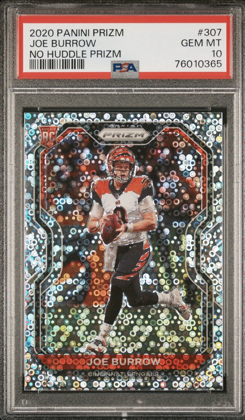 2020 Panini Prizm 🏈🔥No Huddle Joe Burrow RC Disco Prizm #307 PSA 10 Gem!