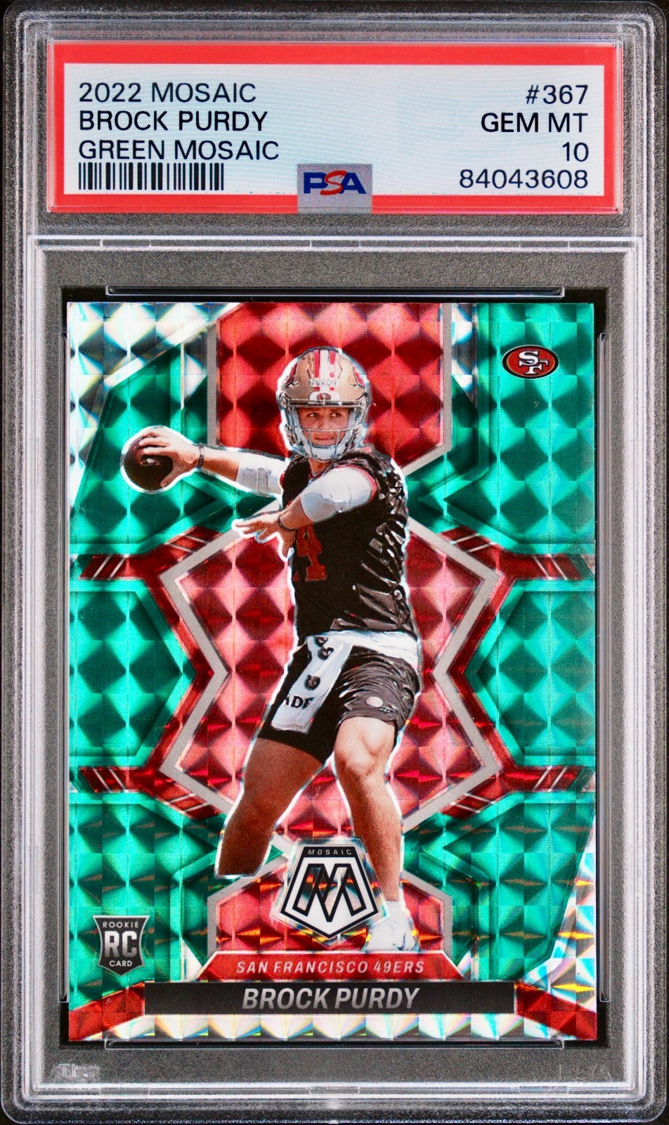 2022 Panini Mosaic -  Brock Purdy #367 Green Mosaic Prizm (RC) PSA 10 GEM