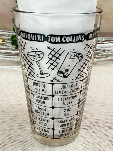 Vintage FEDERAL GLASS MCM Cocktail Drink Mixing Recipes Glass Barware