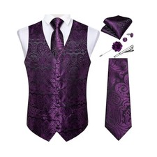 Mens Vest and Tie Set Formal Paisley Waistcoat and XX-Large Dark Purple
