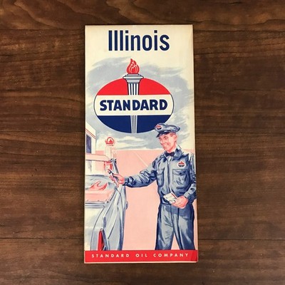 1950s Standard Oil Illinois Road Map Chicago Rand McNally Gas Advertising