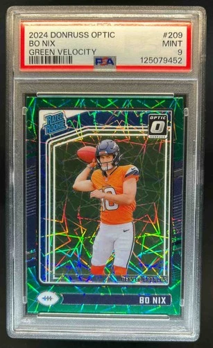 2024 Donruss Optic Bo Nix Green Velocity Rated Rookie #209 Broncos PSA 9