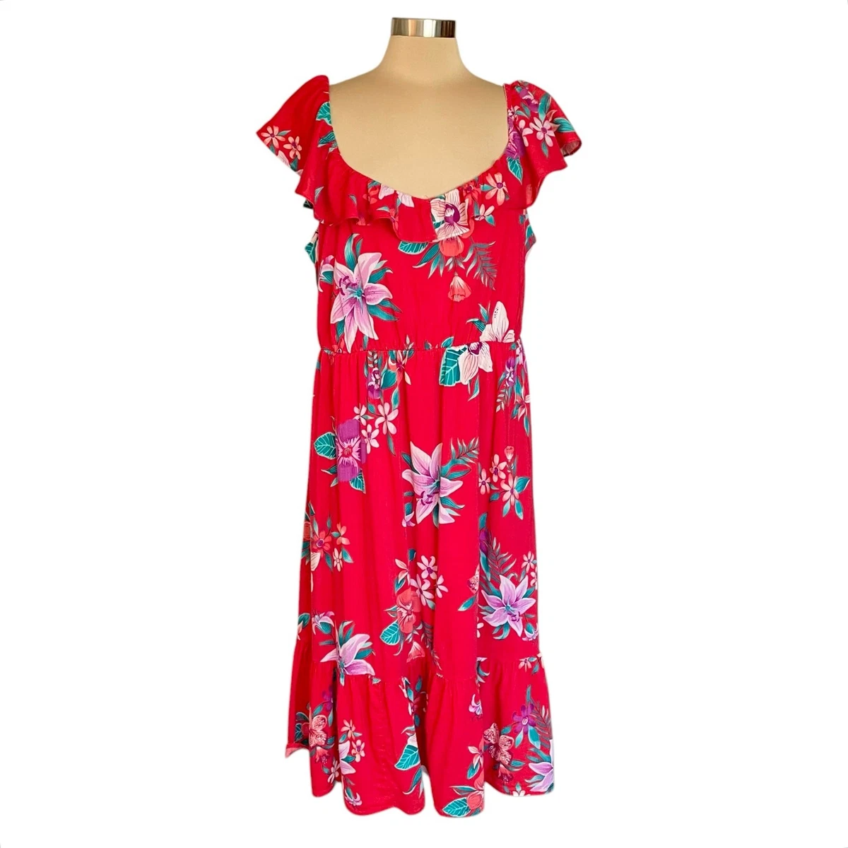 knee length dresses for ladies Flutter Sleeve Tiered Midi Dress in WHITE DOVE MULTI