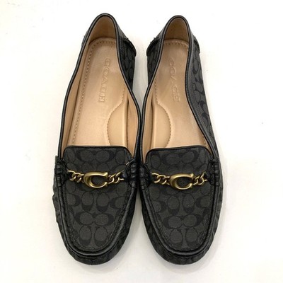 Coach Signature Loafer Black Logo Moc Toe Chain C Detail Womens 8.5 B EU 39