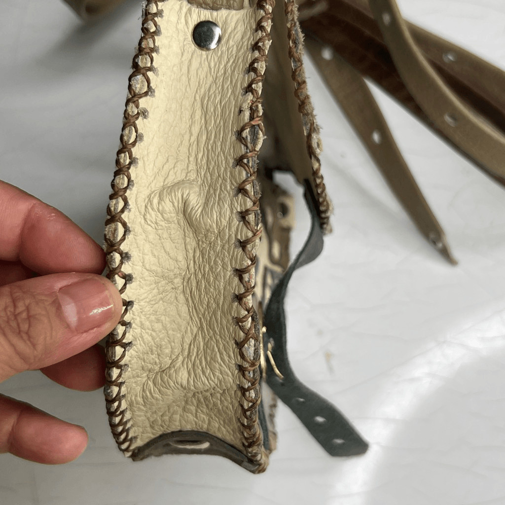 handmade, upcycled leather patchwork crossbody sa… - image 6