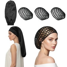 4-Piece Set for Wrap Cap Hair Net and Scarf, Silk Press, Hair Nets for Sleepi...