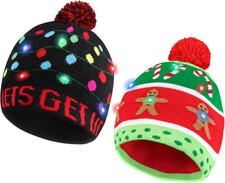 Light Up Christmas Knitted Beanie Hat Cute Cartoon Xmas Cap with 6 LED Lights