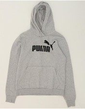 PUMA Womens Graphic Hoodie Jumper UK 12 Medium Grey Cotton BU06