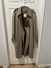 London Fog Towne Trench Coat VTG Mens Size 46 Long Gray/Tan Belt Zip-out Lining