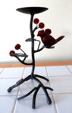 Vintage Cardina Bird Bronze Metal Pillar Candleholder Tree  Branches Vintage