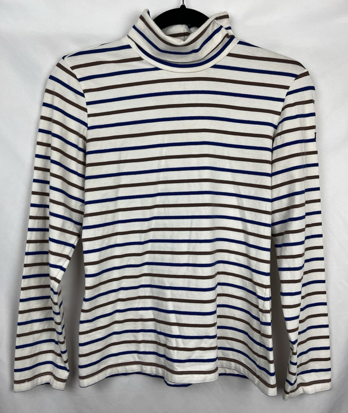 Saint James x J.Crew XS Breton Stripe Long Sleeve Turtleneck White Blue Brown