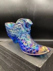 Fenton Blue Carnival Glass Hobnail Cat Head Shoe Slipper Figurine