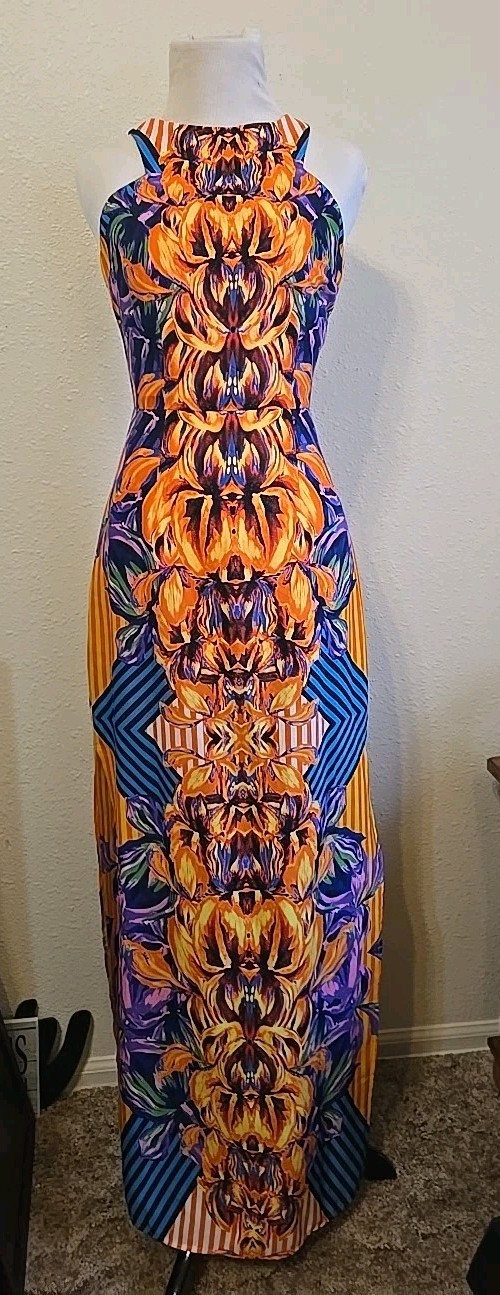 Gianni Bini Maxi Dress Size XS Halter Neck Fit Flare   Vacation Beach Tropical