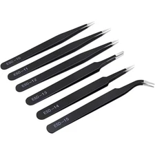 6PCS Precision Tweezers Set, Upgraded Anti-Static Stainless Steel Curved of T...