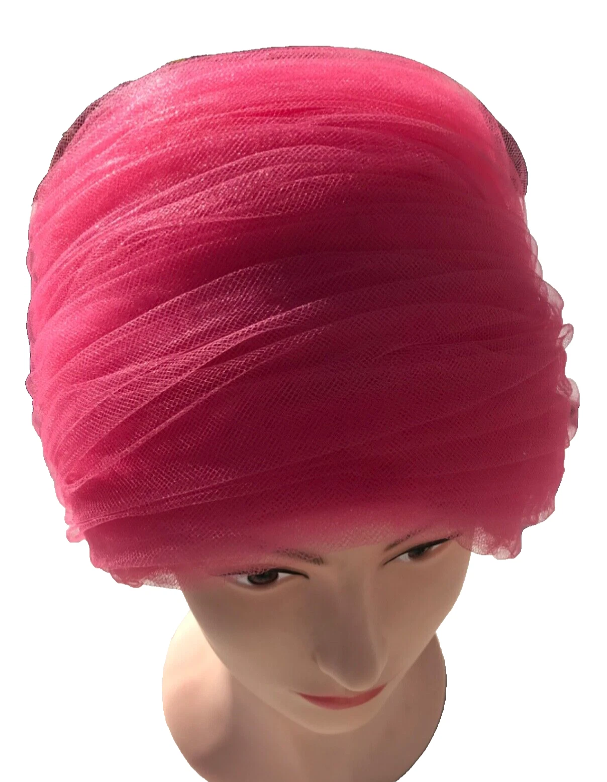 Rare chapeau turban vintage années 60 tulle CHRISTIAN DIOR CHAPEAUX rose pilulier mod Paris NY
