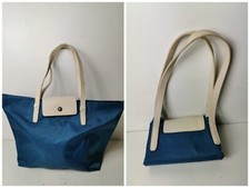 HOTTER FOLDABLE DESIGNER WOMENS BLUE CREAM LARGE SHOPPER TOTE SHOULDER HANDBAG