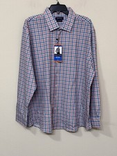 Nautica Men's Blue  Orange Plaid Button-Down Long Sleeve Slim Stretch Shirt XXL
