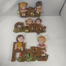 Burwood Products Hope Faith Charity Boy Girl Wall Hangings 1982 USA Vintage