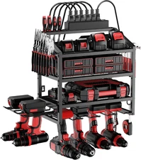 Power Tool Organizer Wall Mount with Charging Station, 4 Layer Storage Rack and