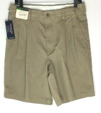 NWT Roundtree  Yorke Mens Tan Khaki Shorts Cotton Blend Easy Care 32 X 8.5"