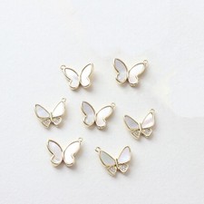 6pcs CZ Pave Butterfly Charm,Cubic Zirconia Shell Butterfly Pendant,Zircon Charm