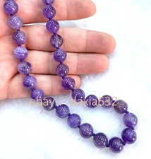 Genuine 10mm Natural Purple Amethyst Gemstone Round Bead Necklace 18