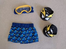 BABW Build a Bear Clothes Blue Finding Dory Fish Swim Shorts Trunks Goggles