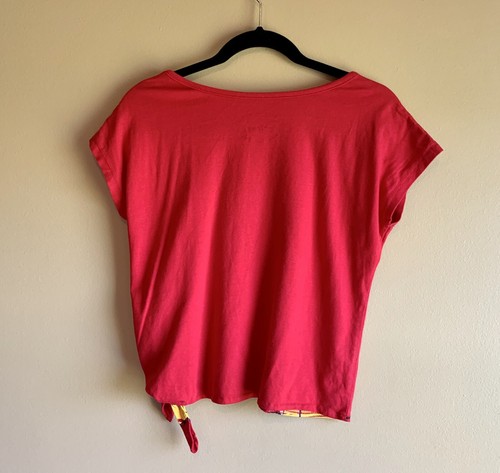 Disney Womens Top Mickey Mouse Black Glitter Glasses Side Tie Short Sleeve Red S - Picture 9 of 9