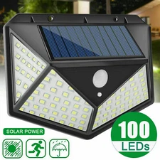 100 LEDs Solar Power Waterproof Light PIR Motion Sensor Outdoor Lamp Wall Garden