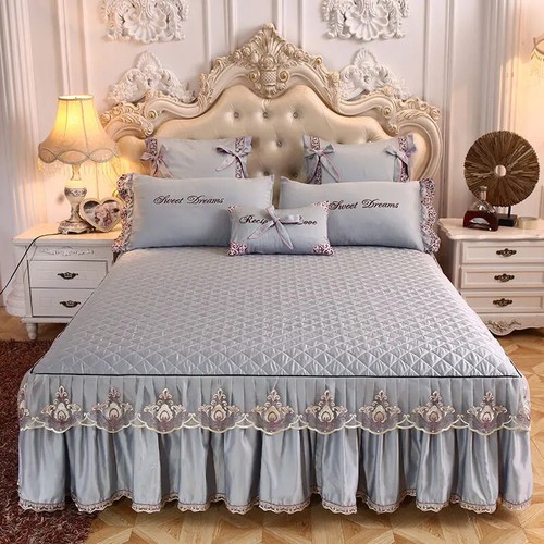 1Pc Elegant Lace Bed Skirt Solid Color Quilted Bed Skirt Thicken Soft Bedspread - Picture 9 of 40