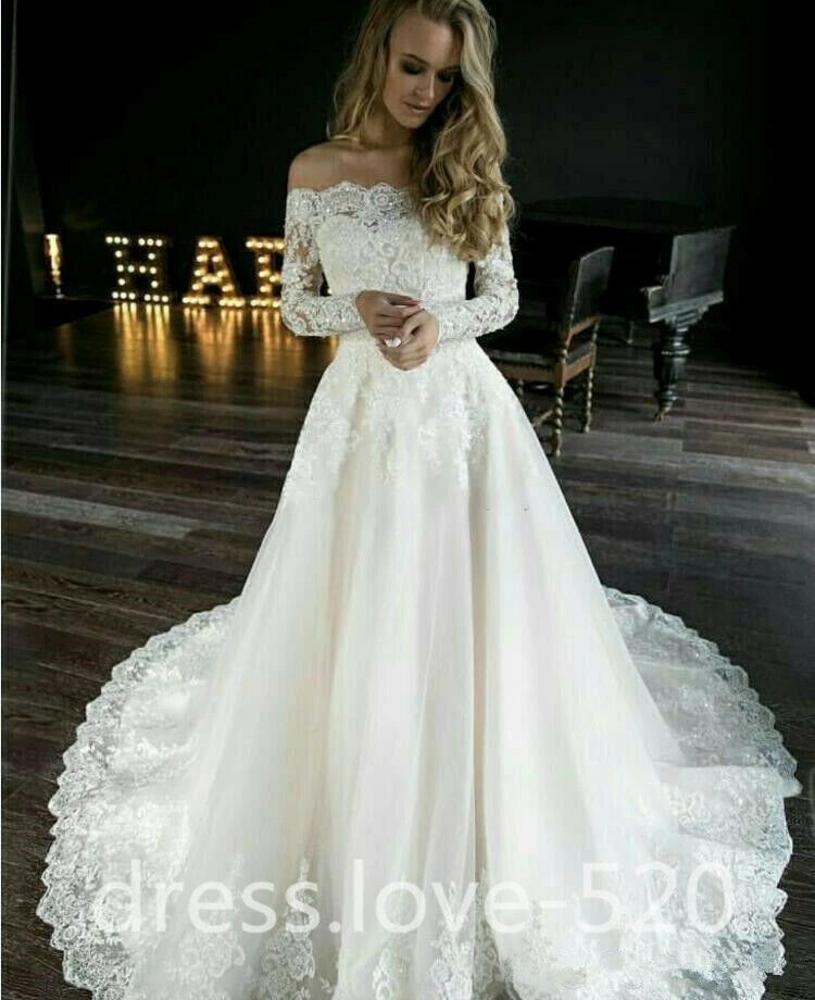 Off white long hotsell sleeve wedding dresses