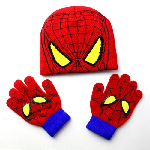 Spiderman knit Cap Gloves Set Scarves Warm Winter Plush Beanie Hat kids gift - Picture 6 of 22