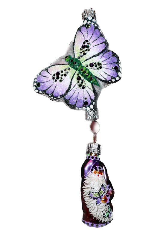 Patricia Breen SANTA Glass Christmas Ornament Neiman Marcus Exclusive Butterfly