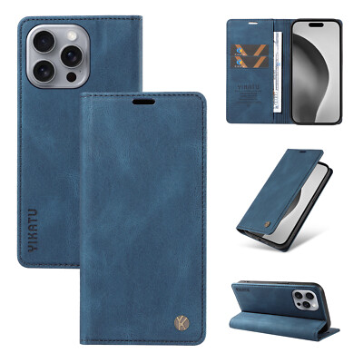 For iPhone 16 Pro Max 15 14 13 12 11 8 7 6 Card Wallet Pocket Leather Case Cover
