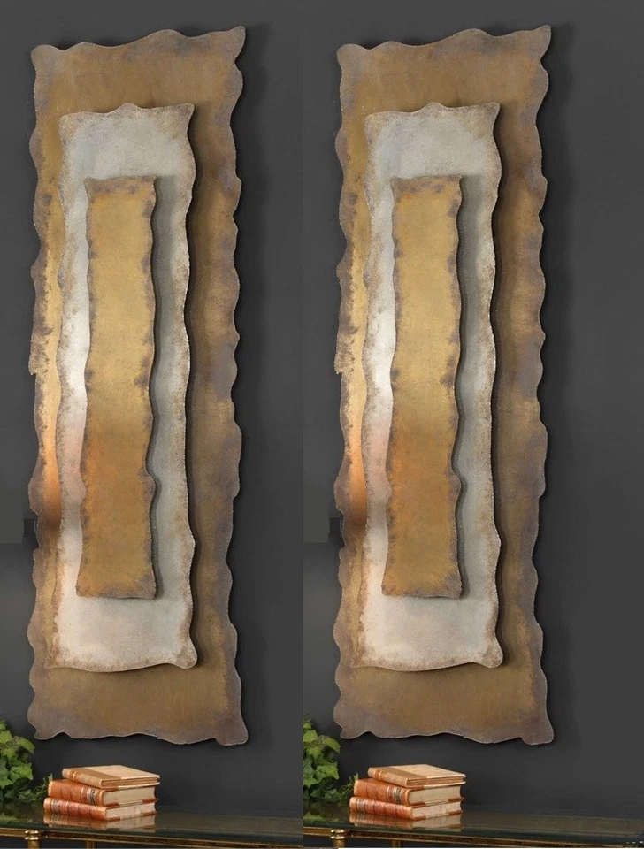 Moderno conjunto de 2 capas de paneles de pared de metal Jaymes bronce plata oro ~ máximo 04127 Foto 2 de 4