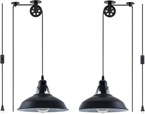 Plug in Pendant Light Industrial Pulley Pendant Lamp E26 Vintage Hanging Light F - Picture 9 of 12