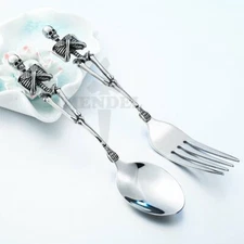 Stainless Steel Halloween Kitchen Gothic Skull Fork Spoon Silverware Decor Item