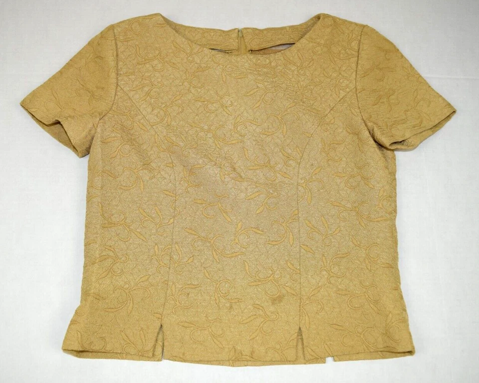Conjunto de falda top vintage hecha a mano talla S/M años 50 amarillo dorado pálido con textura remolinada Foto 4 de 4