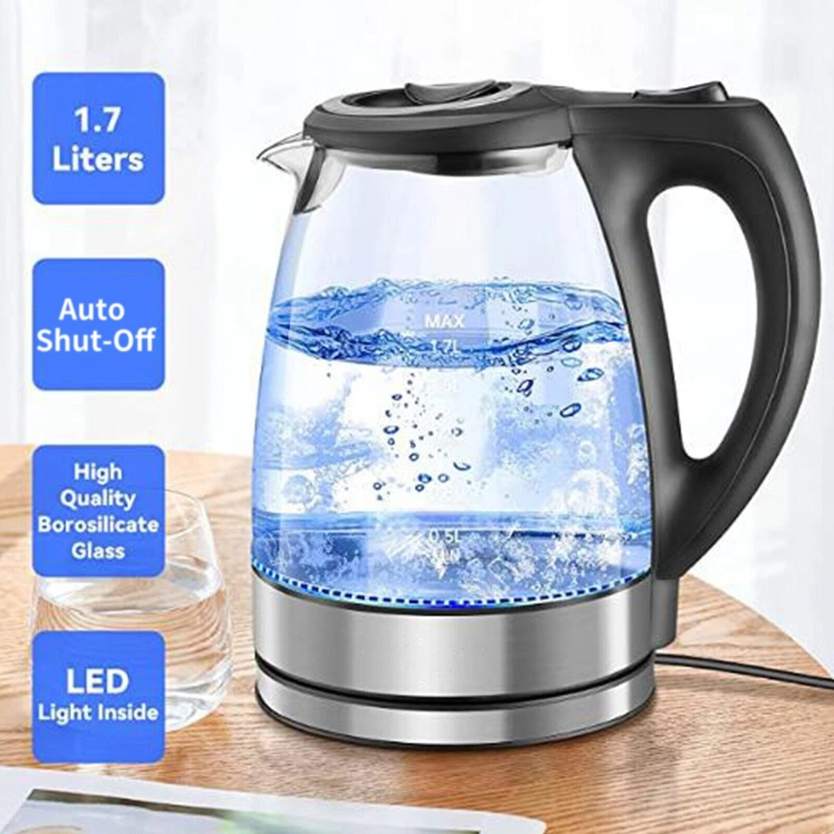 NEW* Electric Kettle Glass Boiler Coffee Pot, Water Heater 7 Big