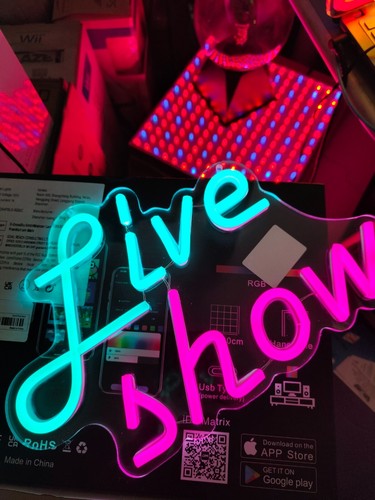 INSEGNA ACRILICO LUMINOSA NEON LED SIGN LOGO LIVE SHOW USB 30 CM - 第 1/7 張圖片