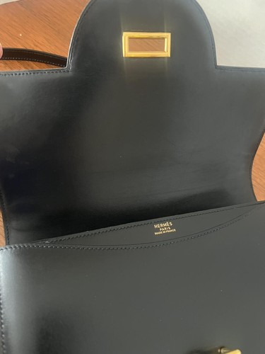 XLT Auténtico HERMES Caja Negra Cuero 25cm Sandrine Convertible Correa de Hombro GHW - Imagen 8 de 20