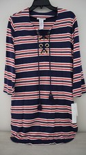 La Blanca LB3ZC55 Women Sz S Blue Sailor Stripe Lace-Up Swim Cover-Up Tunic 103