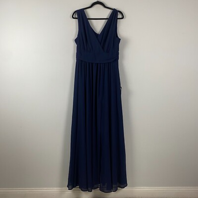 Lulus Thoughts of Hue Navy Blue Surplice Maxi Dress Size Large Slit Front