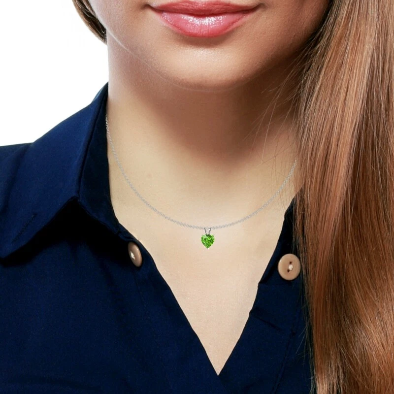 Peridot Heart Solitaire Pendant In 14k Solid Gold - Image 2 of 4