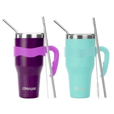 Ezprogear 40 oz 2-pack Stainless Steel Beer Tumbler Insulated w/ Handle & Straws
