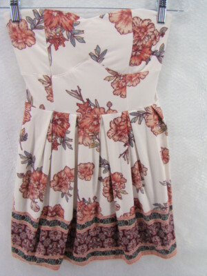 No Boundaries Womens Dress Medium Strapless Pink Floral Roses