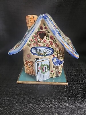 Blue Sky Blue Skies Cottage signed Heather Goldminc Tealight House *READ (RVb6)